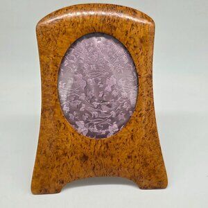 Art Deco Burl Wood Picture Frame Convex Glass Oval Insert For 4x6 Photos